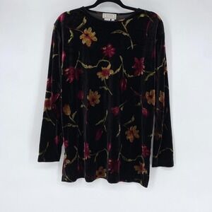 Vintage 90s Stretch Velvet Moody Floral Witchy‎ Tunic Dark Romantic Grunge Top
